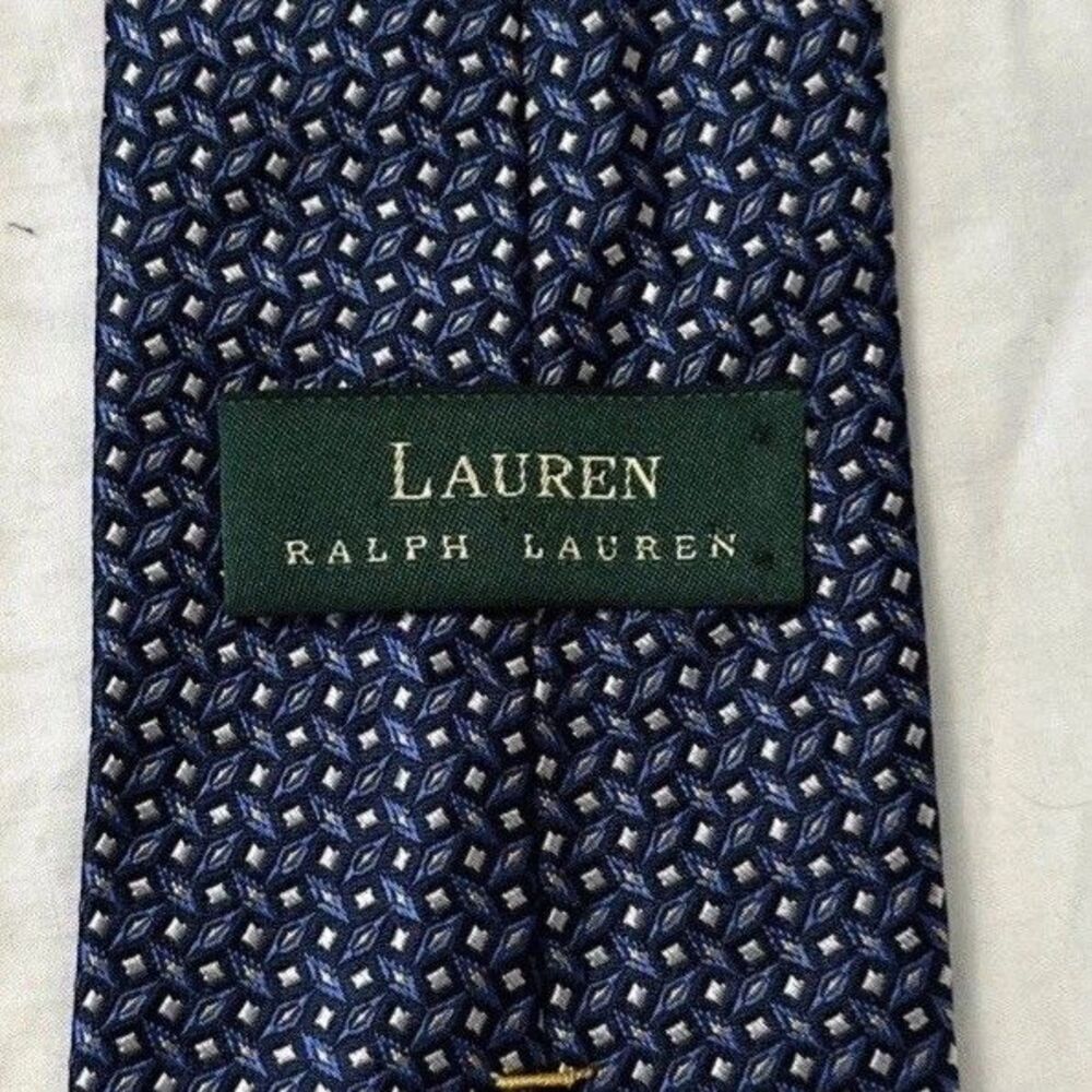 Lauren Ralph Lauren Geometric Necktie Blue 57 X 3.75 Mens 100% Silk